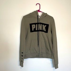 PINK Victoria’s Secret Olive Green Zip-up Hoodie